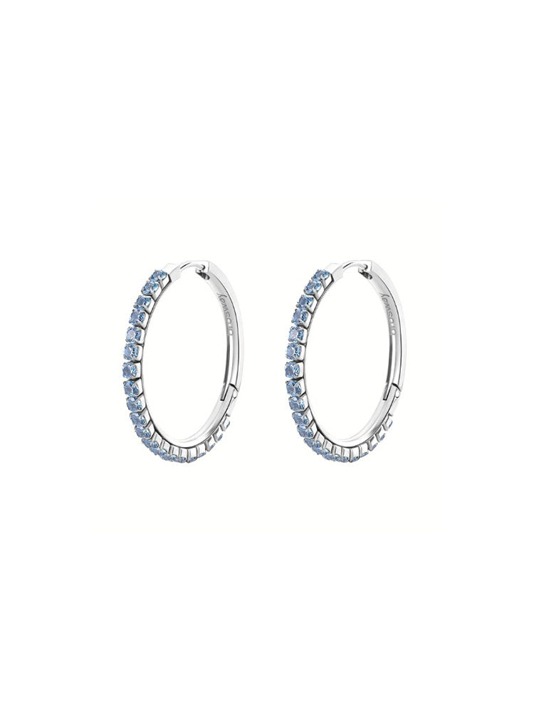 ORECCHINI DONNA A CERCHIO DESIDERI IN ACCIAIO COLOR SILVER E ZIRCONI AZZURRI BROSWAY