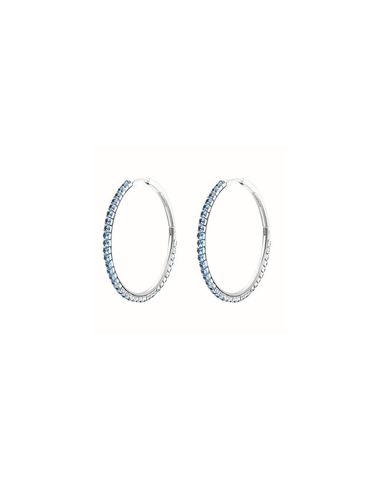 ORECCHINI DONNA A CERCHIO GRANDI DESIDERI IN ACCIAIO SILVER CON ZIRCONI AZZURRI BROSWAY