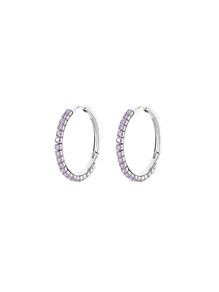 ORECCHINI DONNA A CERCHIO DESIDERI IN ACCIAIO DI COLOR SILVER CON ZIRCONI VIOLA CHIARO BROSWAY