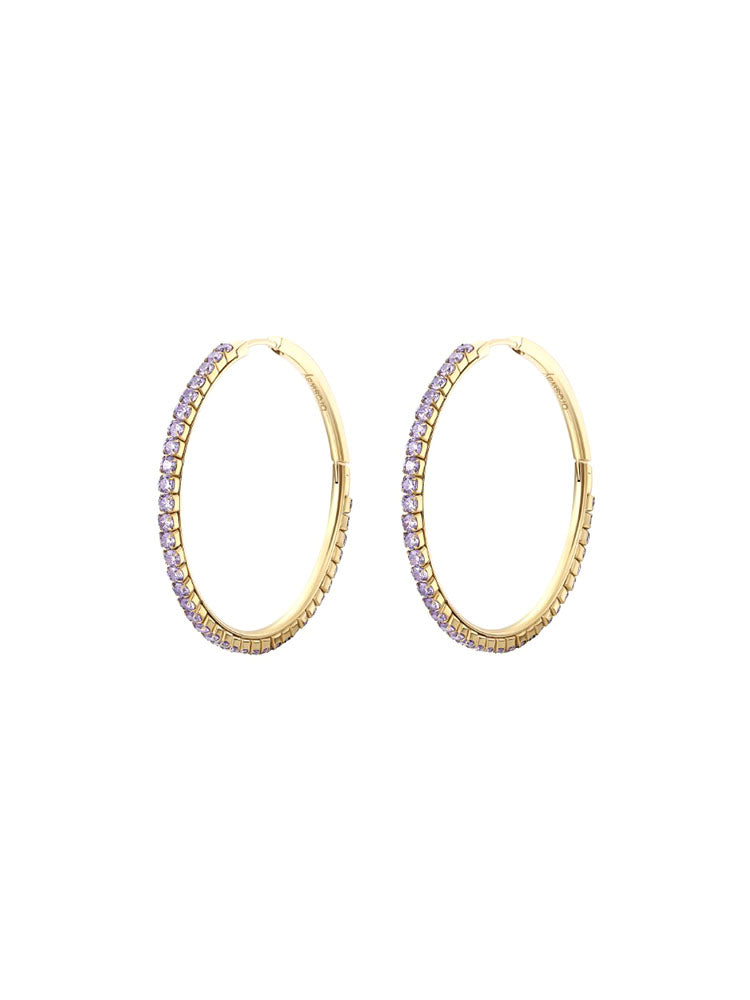ORECCHINI DONNA A CERCHIO DESIDERI IN ACCIAIO COLOR ORO GIALLO CON ZIRCONI VIOLA CHIARO BROSWAY