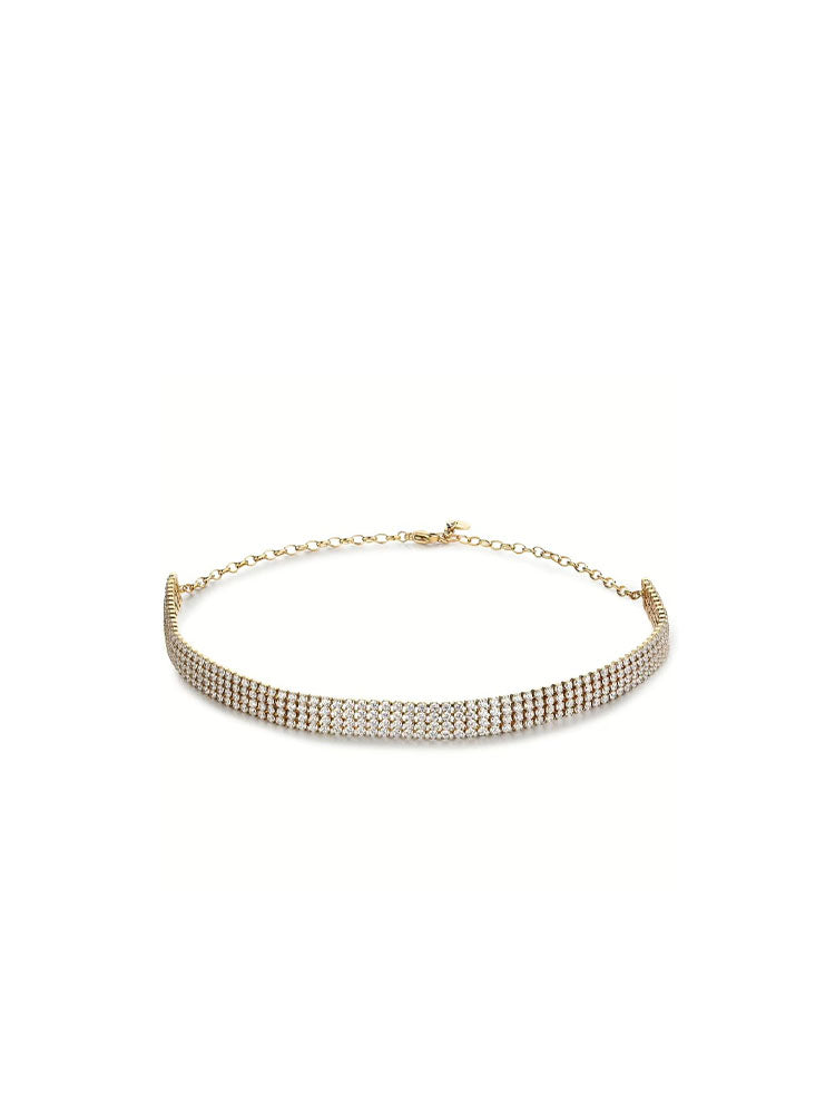 COLLANA DONNA CHOKER IN ACCIAIO TRE FILI CON ZIRCONI BIANCHI FINITURA ORO BROSWAY
