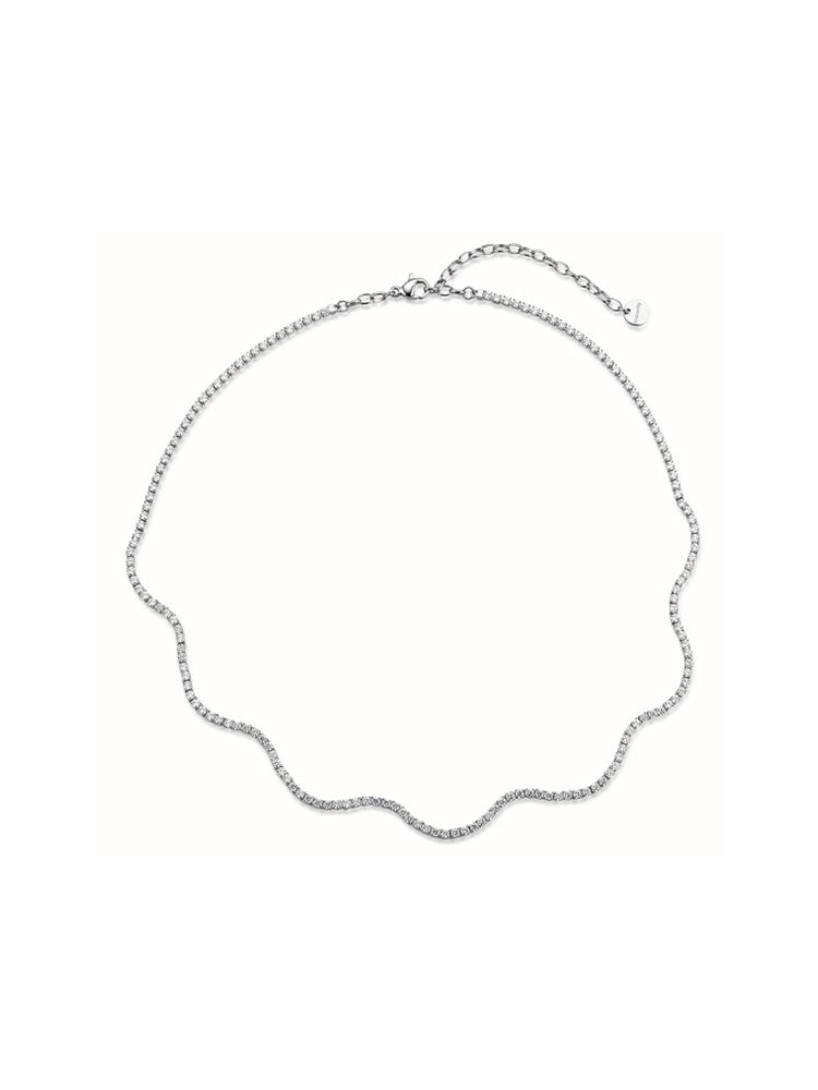 COLLANA DONNA TENNIS ONDULATA IN ACCIAIO E ZIRCONI BIANCHI BROSWAY