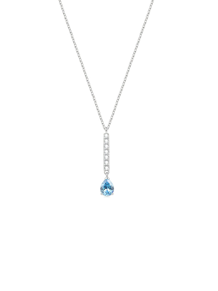 COLLANA DONNA DESIDERI CON PENDENTE A BARRETTA E ZIRCONE A GOCCIA COLOR ACQUAMARINA BROSWAY
