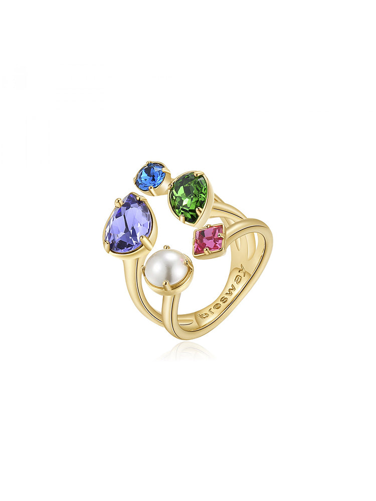 ANELLO DONNA AFFINITY, DORATO CON SWAROVSKI COLORATI MIS10 BROSWAY