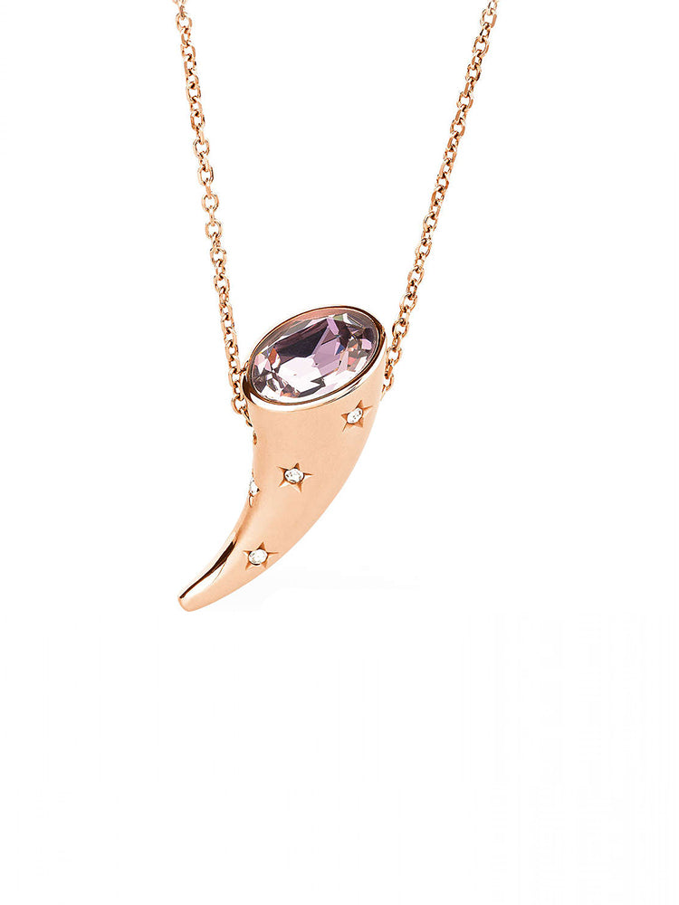 COLLANA DONNA FORTUNA, ROSATA CON PENDENTE CORNO E PIETRA VIOLA BROSWAY