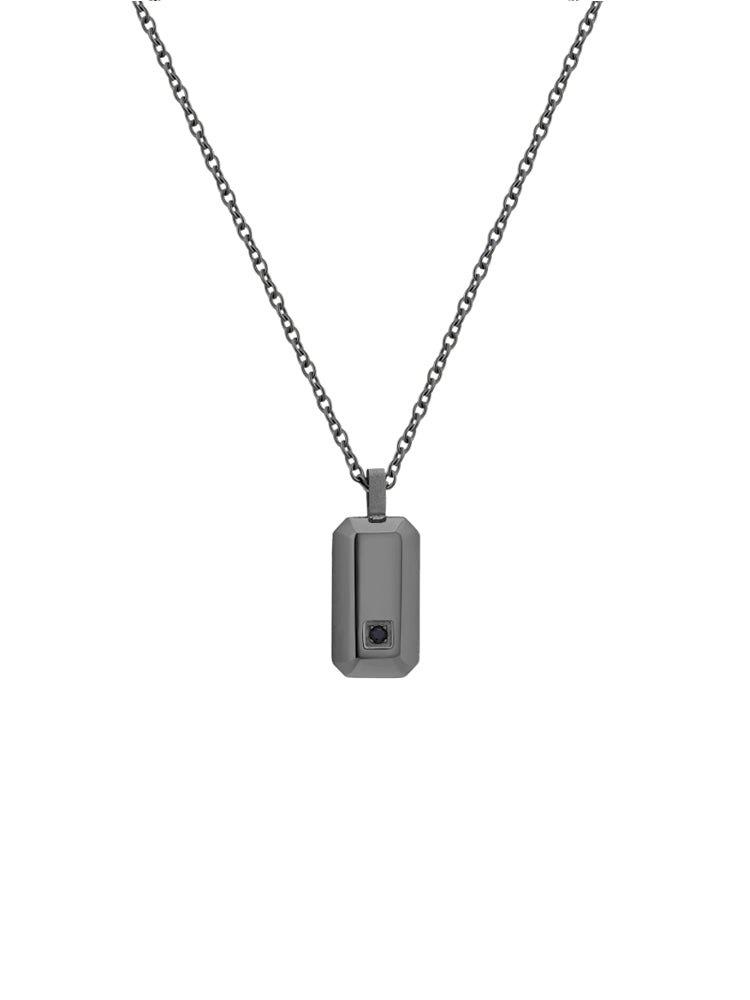 COLLANA UOMO FORGE IN ACCIAIO BRUNITO CON PIASTRINA E CRISTALLO BROSWAY