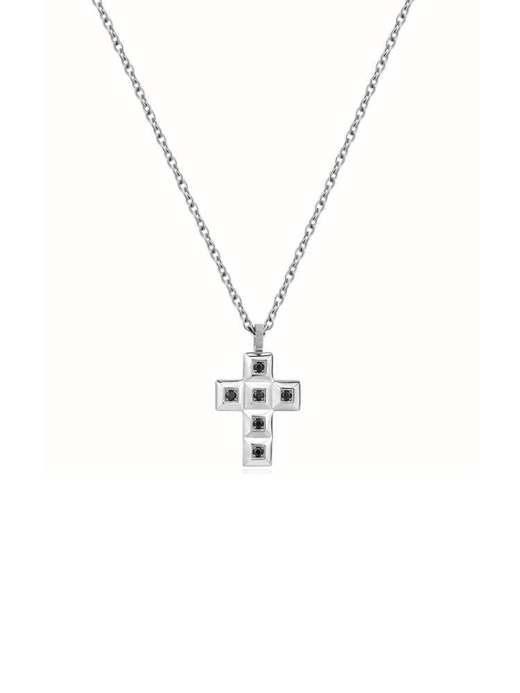 COLLANA UOMO FORGE CON CROCE IN ACCIAIO E CRISTALLI NERI BROSWAY