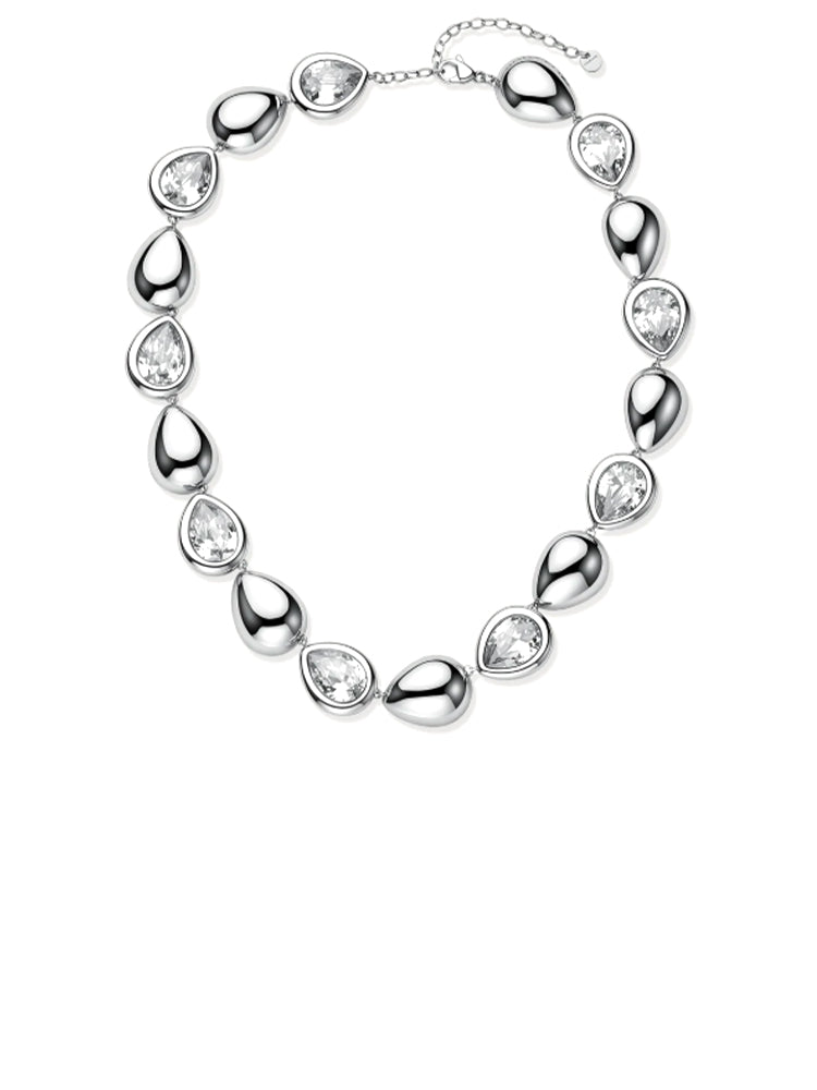 COLLANA DONNA GLOW IN ACCIAIO CON ELEMENTI GRANDI A GOCCIA E ZIRCONI BROSWAY
