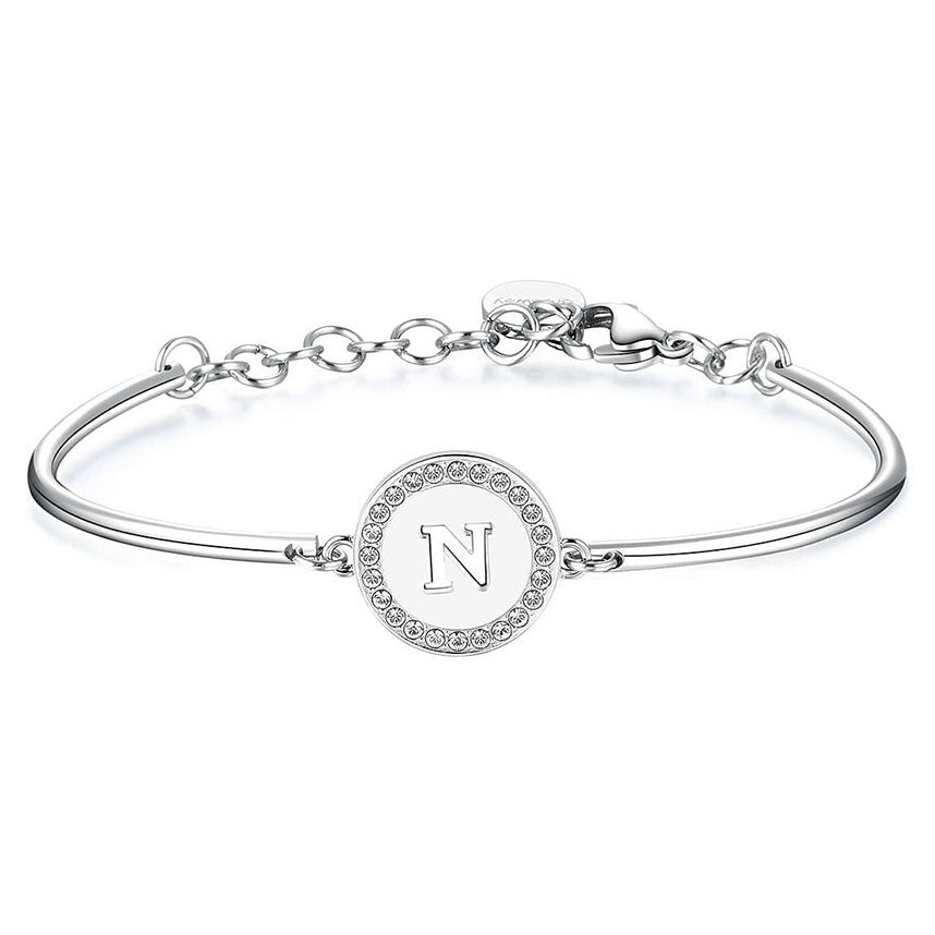 BRACCIALE DONNA CHAKRA, LETTERA N, COLORE RODIO BROSWAY