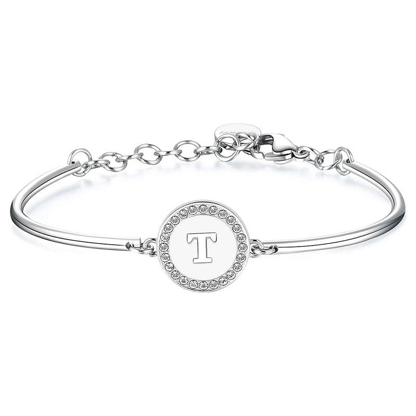 BRACCIALE DONNA CHAKRA, LETTERA T, COLORE RODIO BROSWAY