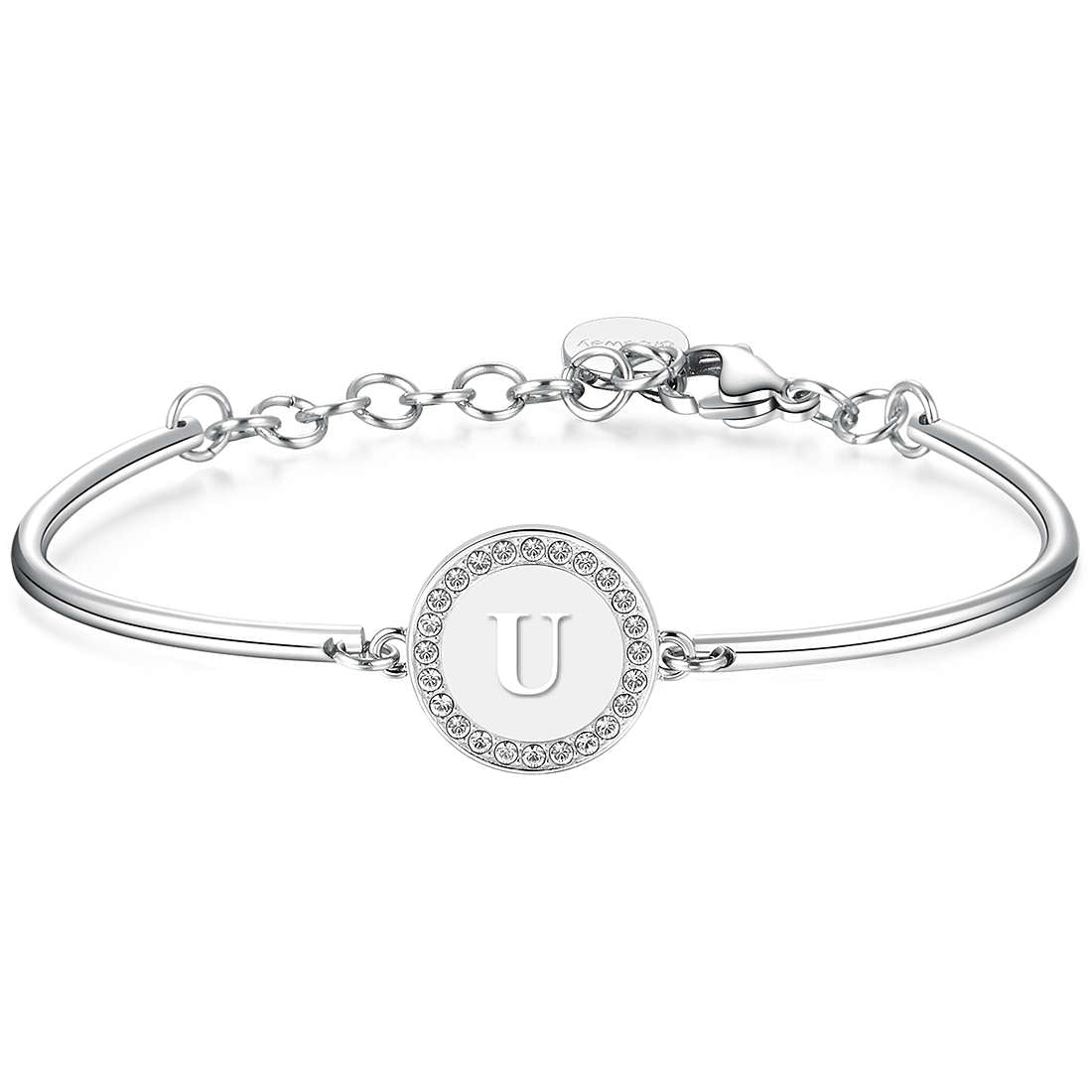 BRACCIALE DONNA CHAKRA, LETTERA U, COLORE RODIO BROSWAY