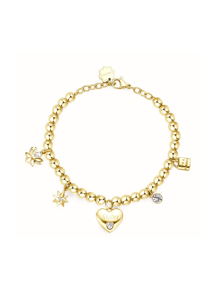 BRACCIALE DONNA IN ACCIAIO COLOR ORO GIALLO CHAKRA FAMIGLIA SISTER BROSWAY