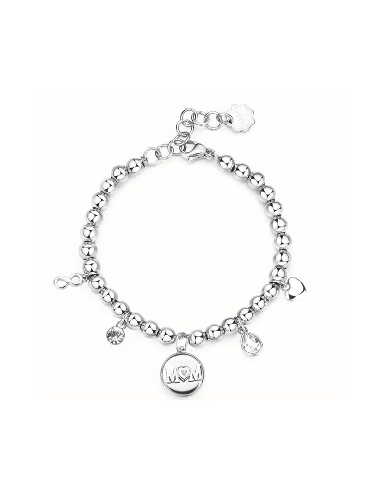 BRACCIALE DONNA IN ACCIAIO CON SFERE E PENDENTI "MOM" BROSWAY