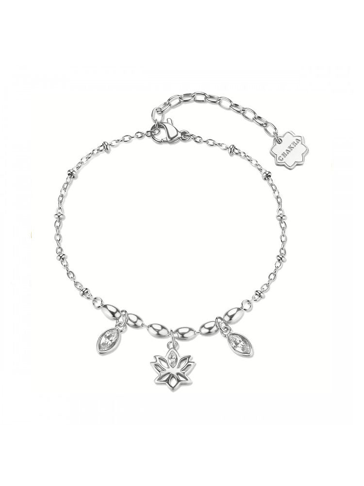 BRACCIALE DONNA IN ACCIAIO CHAKRA CON FIORE DI LOTO CENTRALE E CRISTALLI BROSWAY