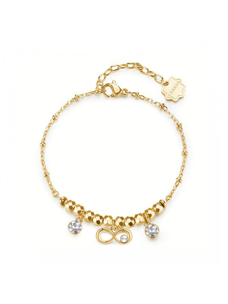 BRACCIALE DONNA IN ACCIAIO CHAKRA FINITURA ORO CON INFINITO E CRISTALLI BROSWAY