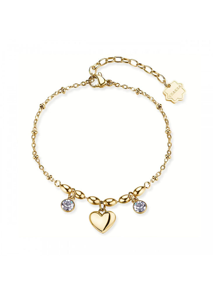 BRACCIALE DONNA IN ACCIAIO CHAKRA FINITURA ORO CON CUORE E CRISTALLI BROSWAY