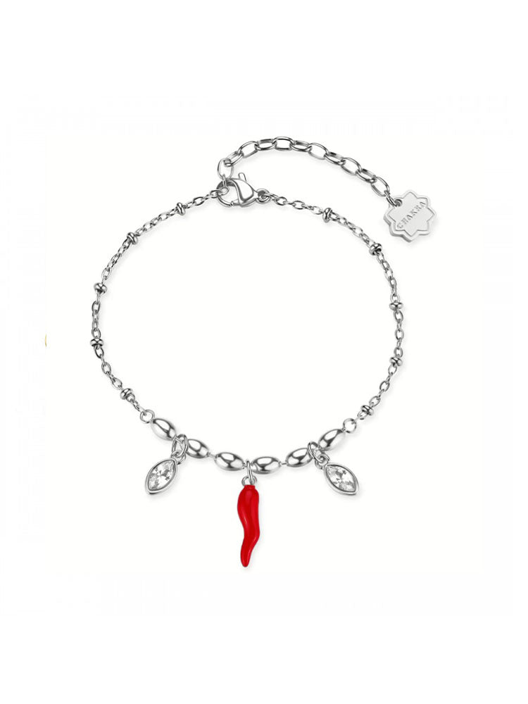 BRACCIALE DONNA IN ACCIAIO CHAKRA CON CORNINO CENTRALE E CRISTALLI BROSWAY