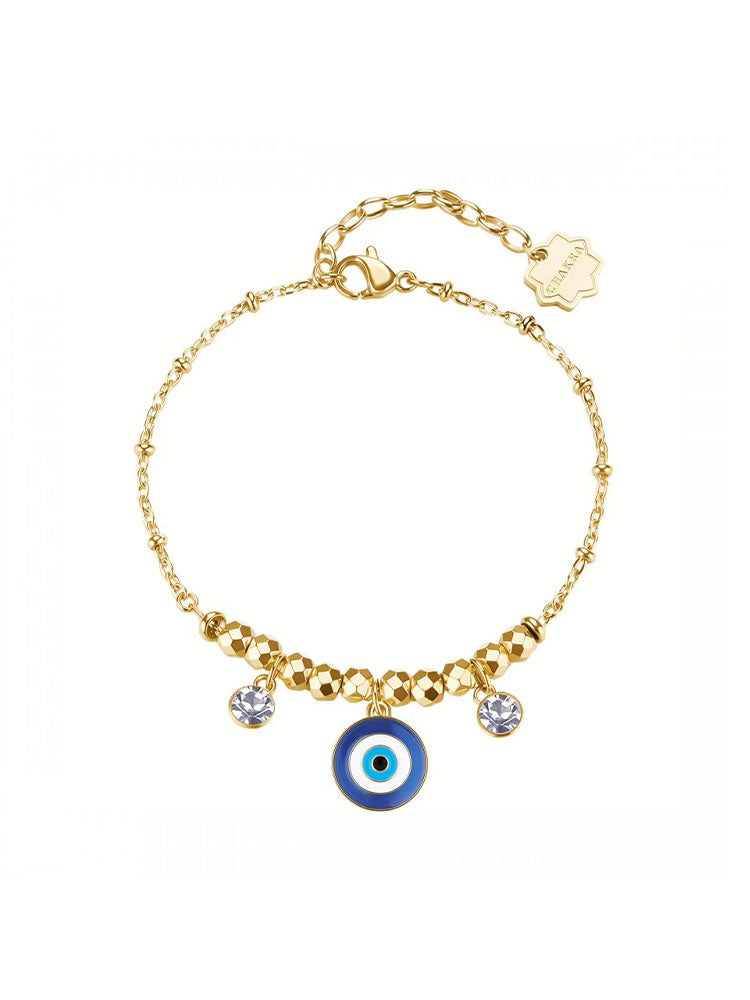 BRACCIALE DONNA IN ACCIAIO CHAKRA FINITURA ORO CON OCCHIO CENTRALE E CRISTALLI BROSWAY