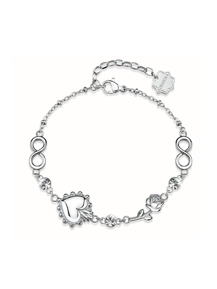 BRACCIALE DONNA IN ACCIAIO CON CUORE, INFINITO, ROSA E ZIRCONI BIANCHI BROSWAY