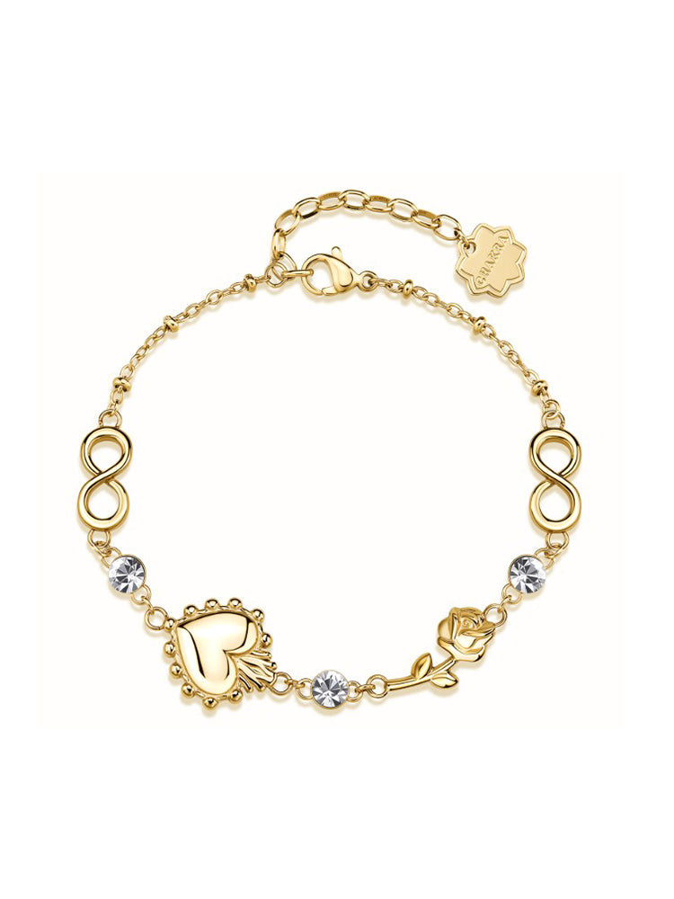 BRACCIALE DONNA DORATO CON CUORE, ROSA, INFINITO E ZIRCONI BIANCHI BROSWAY