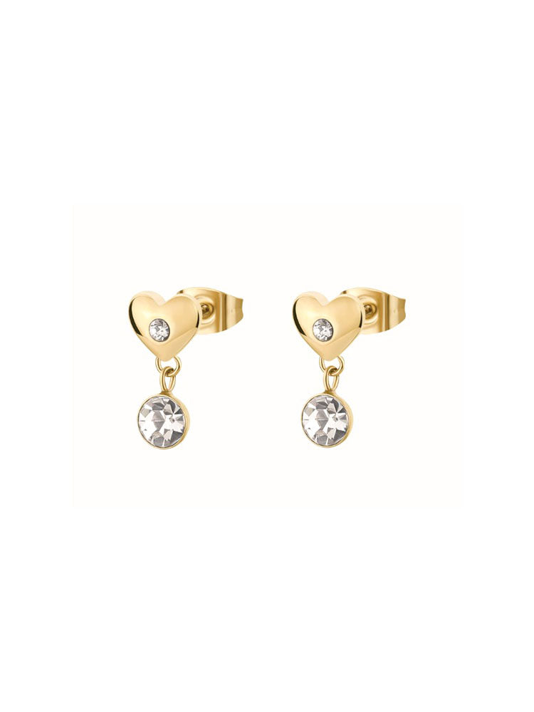 ORECCHINI DONNA CHAKRA ACCIAIO FINITURA ORO A FORMA DI CUORE E CRISTALLI BROSWAY