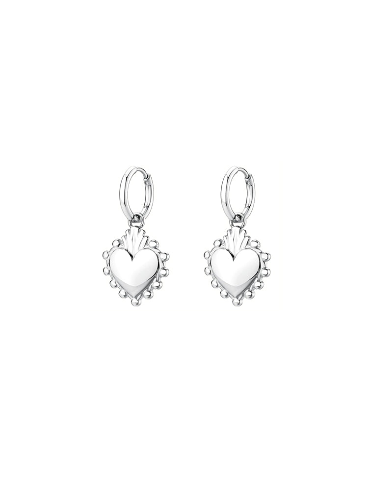ORECCHINI DONNA A CERCHIO CON CUORE PENDENTE IN ACCIAIO BROSWAY