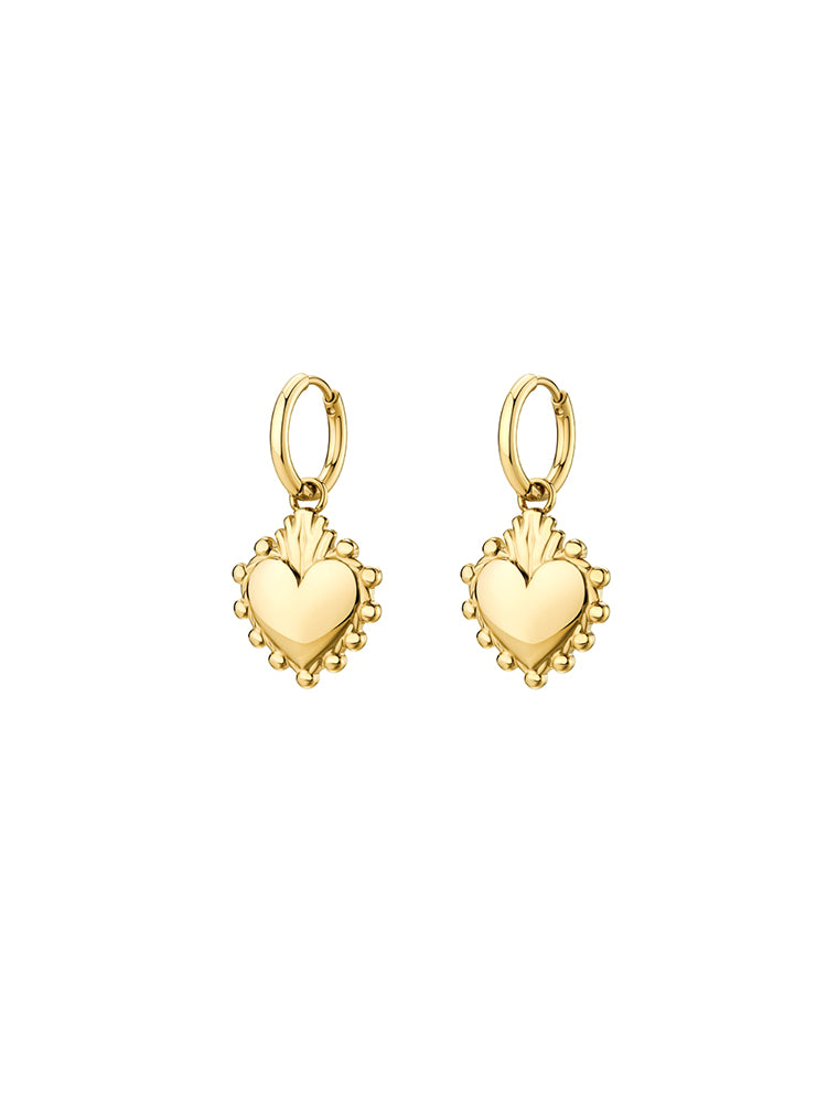 ORECCHINI DONNA A CERCHIO CON CUORE PENDENTE IN ACCIAIO DORATO BROSWAY