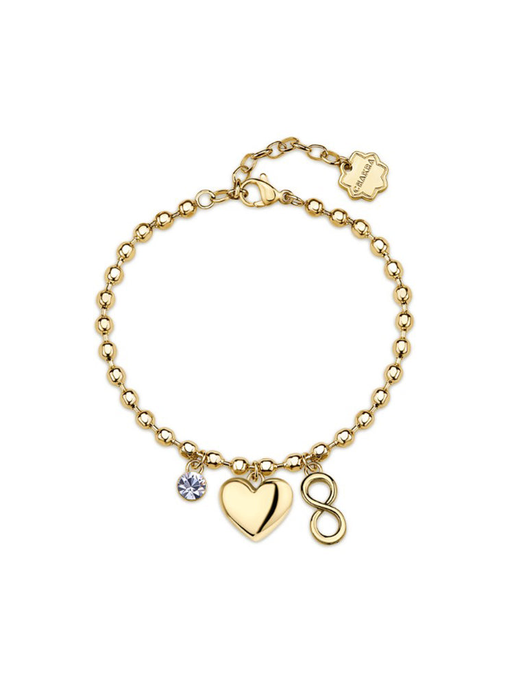 BRACCIALE DONNA CHAKRA DORATO CON CUORE INFINITO PENDENTE BROSWAY