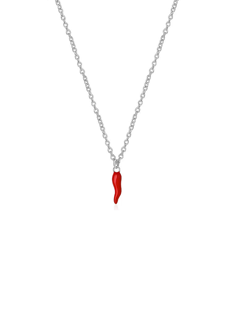 COLLANA DONNA CHAKRA PORTAFORTUNA CON CORNO ROSSO IN ACCIAIO BROSWAY