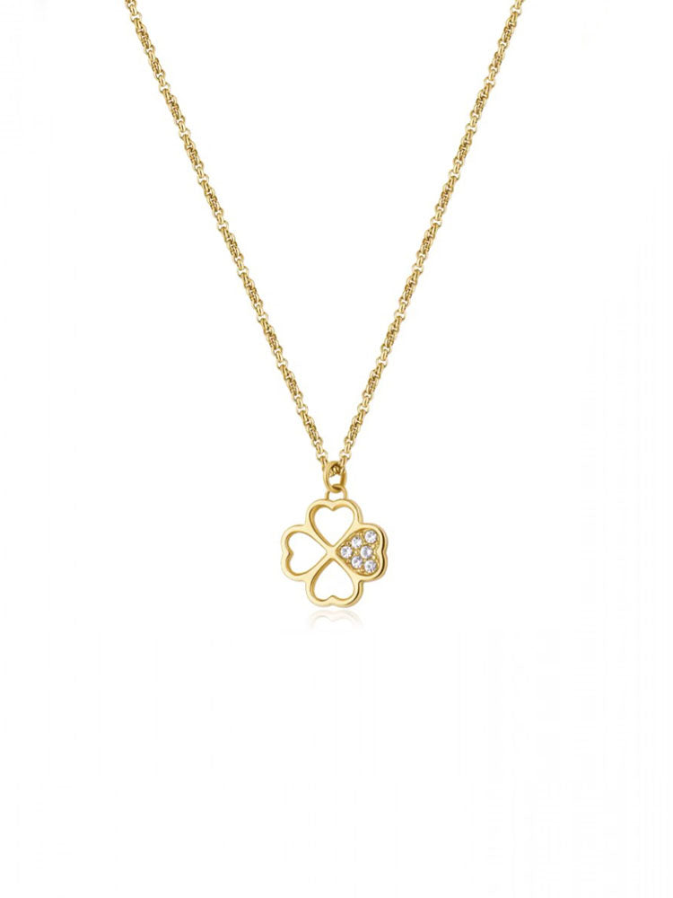 COLLANA DONNA CHAKRA PORTAFORTUNA CON QUADRIFOGLIO COLOR ORO GIALLO E ZIRCONI BIANCHI BROSWAY