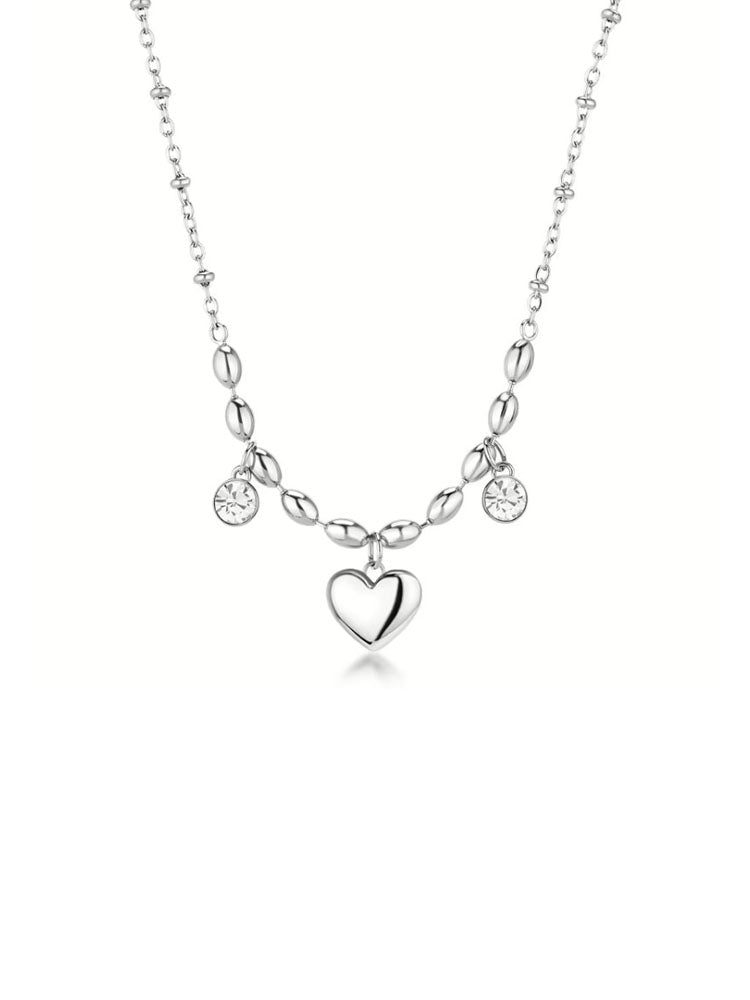 COLLANA DONNA IN ACCIAIO CHAKRA CON PENDENTE CUORE  CENTRALE E CRISTALLI BROSWAY