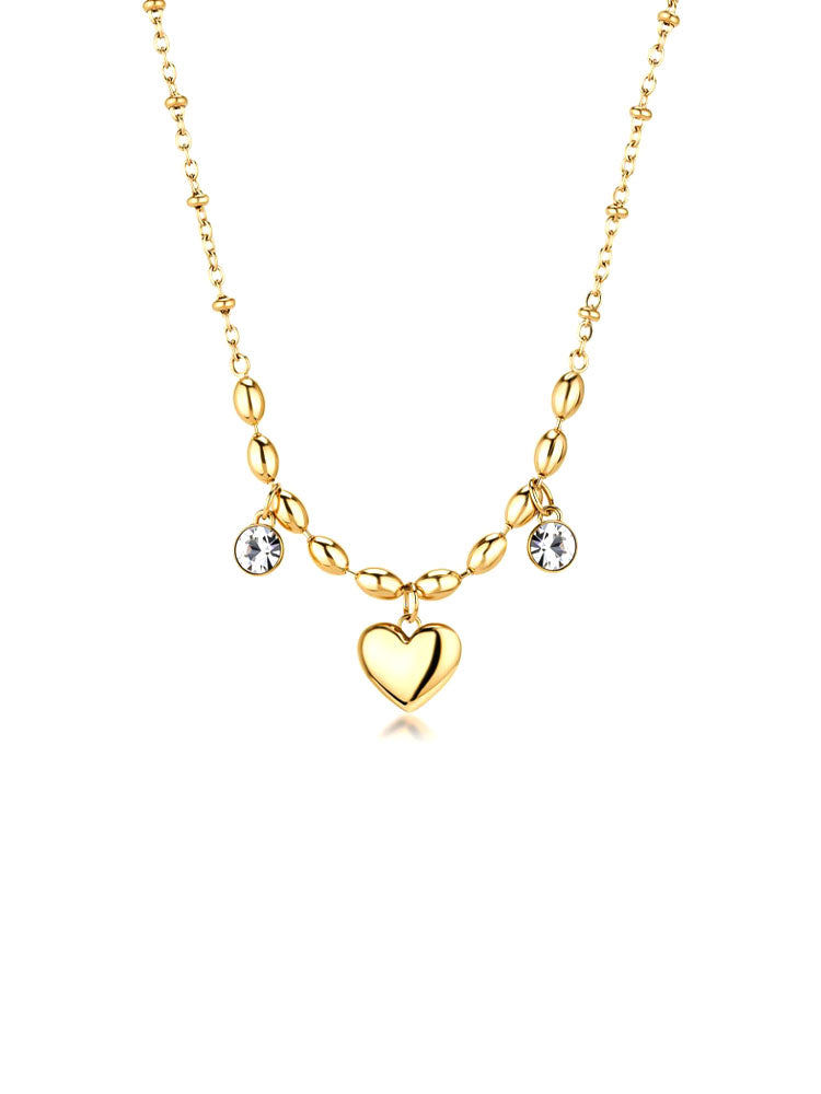 COLLANA DONNA IN ACCIAIO CHAKRA FINITURA ORO CON PENDENTE A CUORE E CRISTALLI BROSWAY