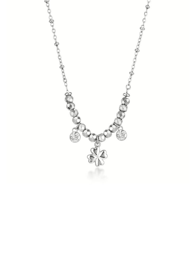 COLLANA DONNA IN ACCIAIO CHAKRA CON PENDENTE QUADRIFOGLIO CENTRALE E CRISTALLI BROSWAY