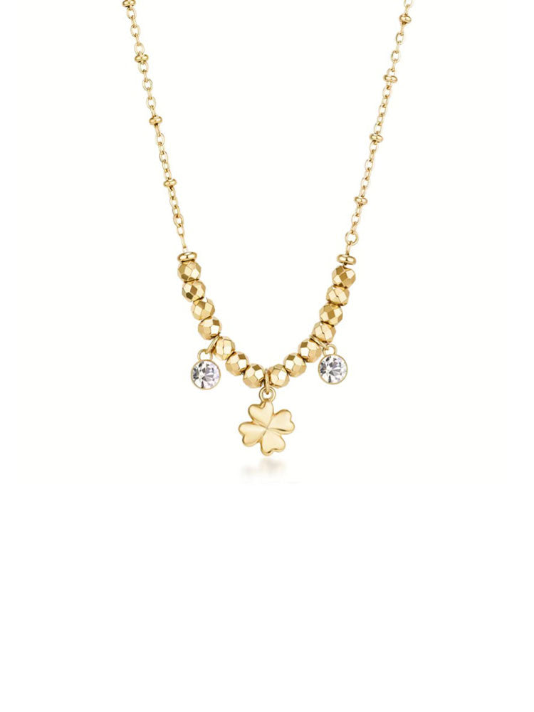 COLLANA DONNA IN ACCIAIO CHAKRA FINITURA ORO CON PENDENTE QUADRIFOGLIO E CRISTALLI BROSWAY