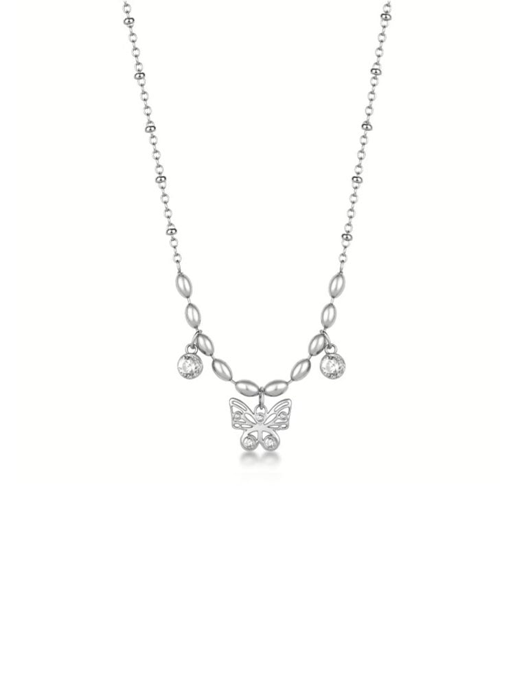 COLLANA DONNA IN ACCIAIO CHAKRA CON PENDENTE FARFALLA CENTRALE E CRISTALLI BROSWAY