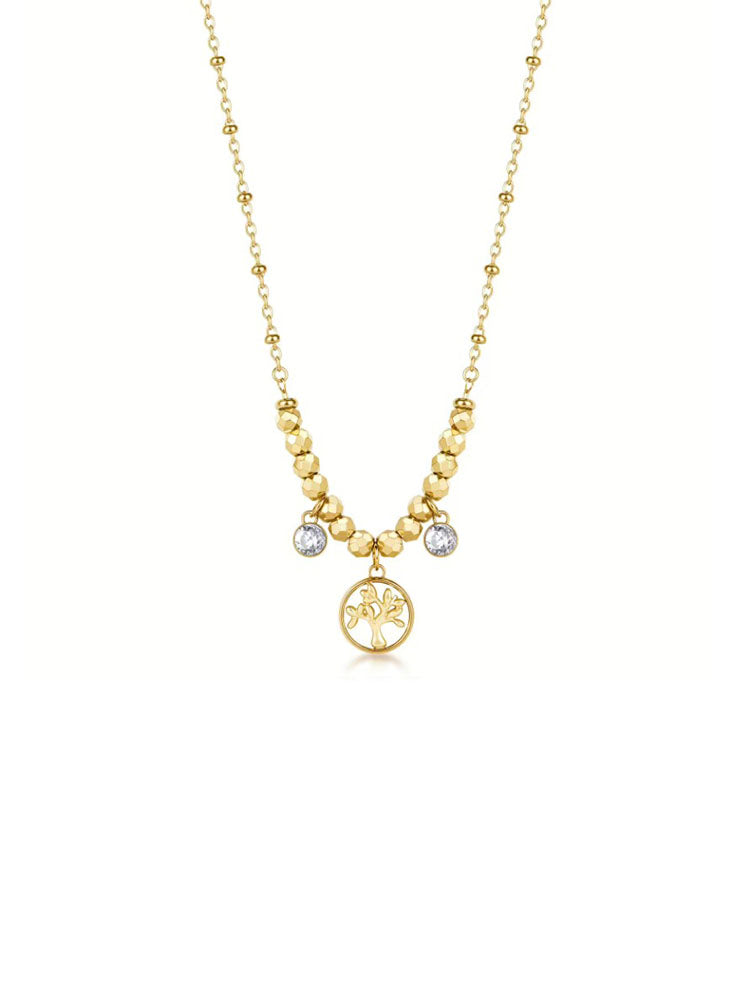 COLLANA DONNA IN ACCIAIO CHAKRA FINITURA ORO CON PENDENTE ALBERO DELLA VITA E CRISTALLI BROSWAY