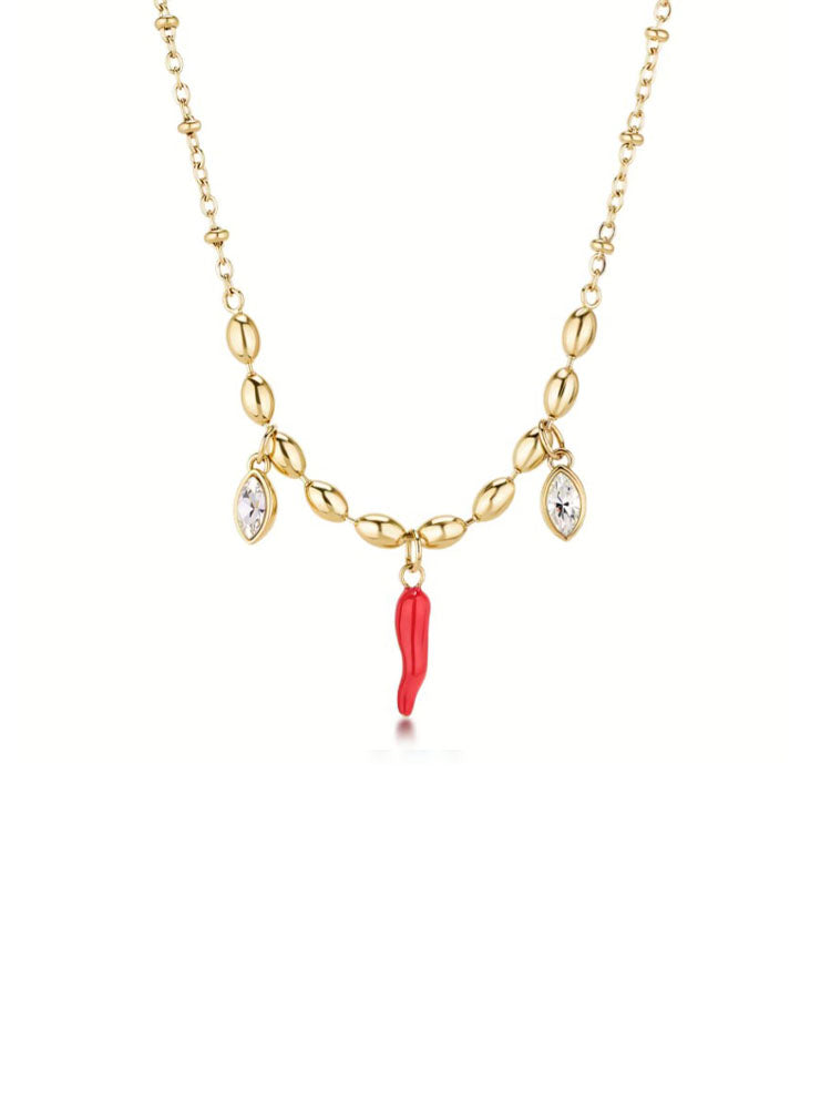 COLLANA DONNA IN ACCIAIO CHAKRA FINITURA ORO CON PENDENTE CORNINO  E CRISTALLI BROSWAY
