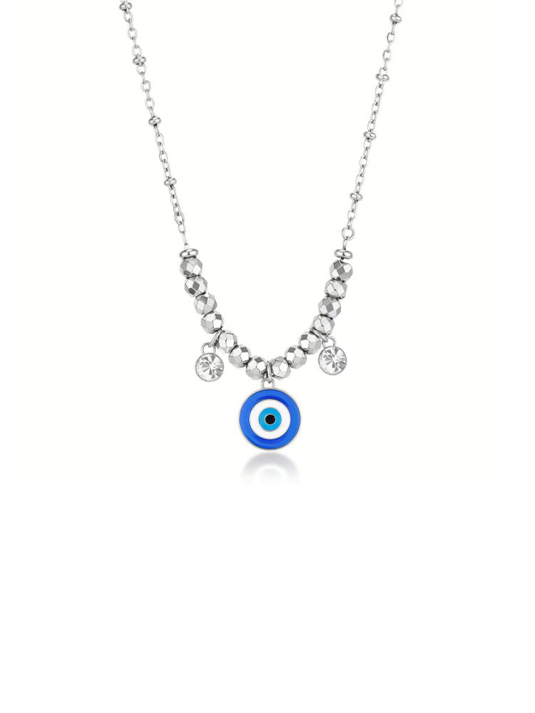 COLLANA DONNA IN ACCIAIO CHAKRA CON PENDENTE AD OCCHIO CENTRALE E CRISTALLI BROSWAY
