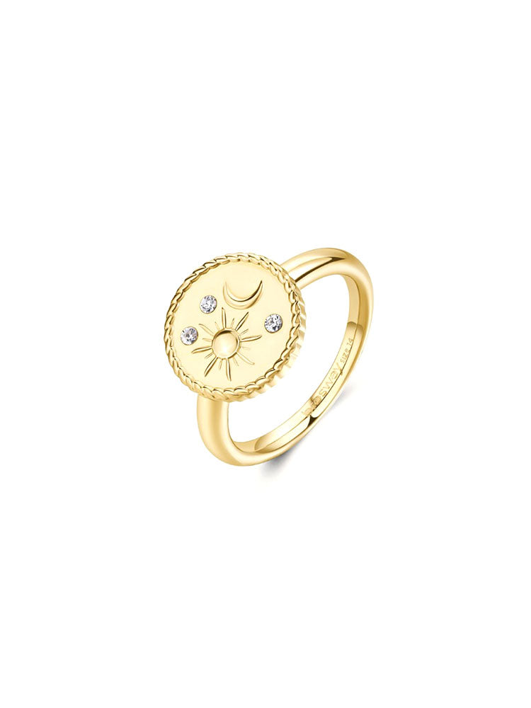 ANELLO DONNA IN ACCIAIO CHAKRA SOLE E LUNA COLOR ORO GIALLO MISURA 14 BROSWAY