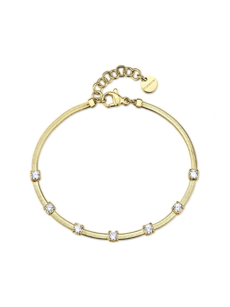 BRACCIALE DONNA DREAMING A MAGLIA SNAKE IN ACCIAIO DORATO E ZIRCONI BIANCHI BROSWAY
