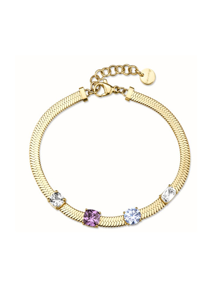 BRACCIALE DONNA DREAMING IN ACCIAIO DORATO CON ZIRCONI MULTICOLOR BROSWAY