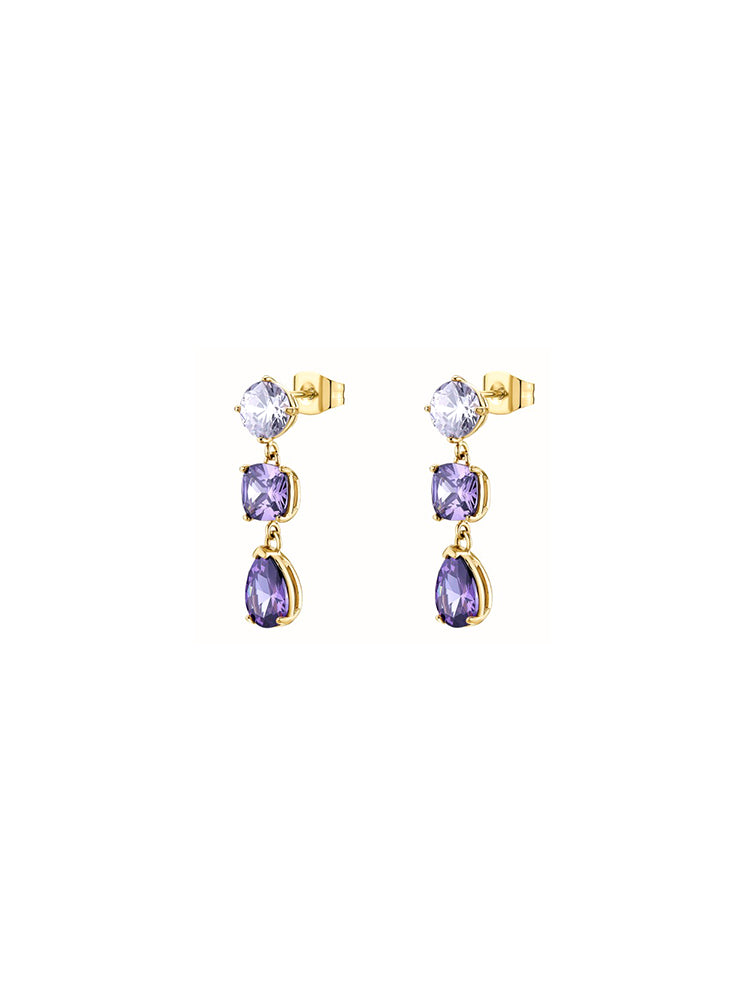ORECCHINI DONNA PENDENTI IN ACCIAIO DORATO CON ZIRCONI VIOLA BROSWAY