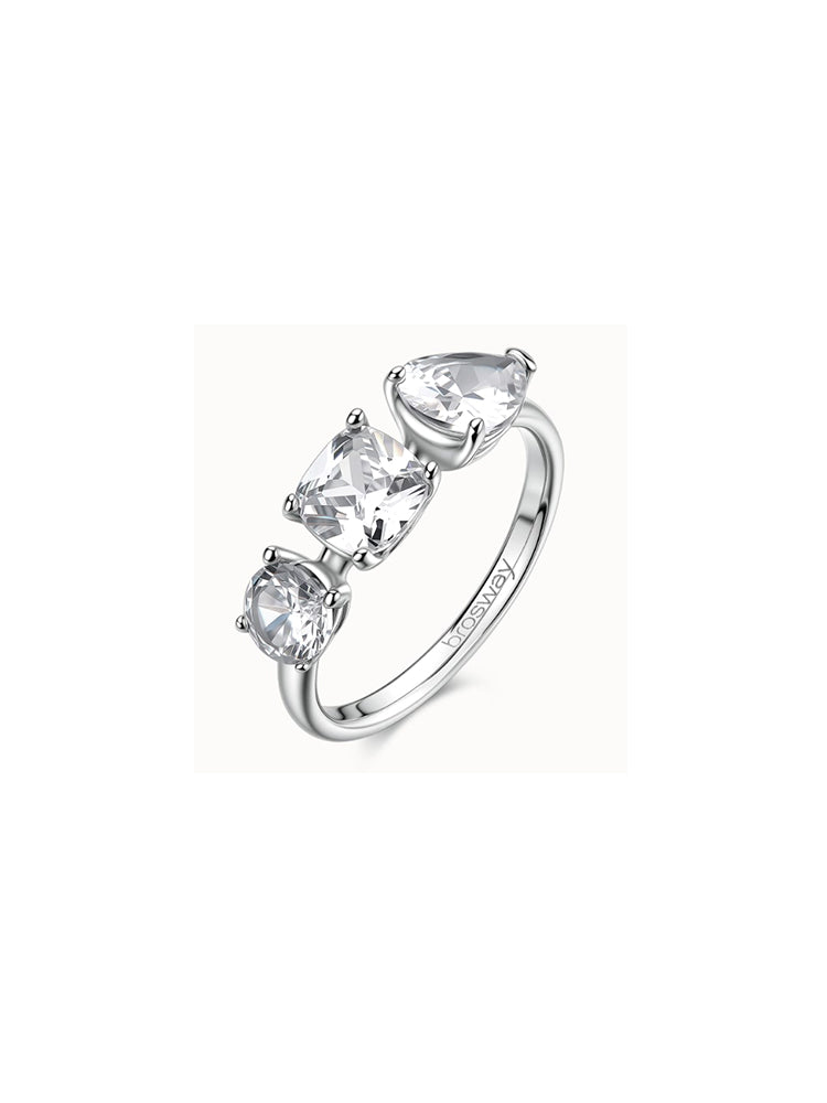 ANELLO DONNA TYRILOGY IN ACCIAIO CON ZIRCONI BIANCHI MIS 18 BROSWAY