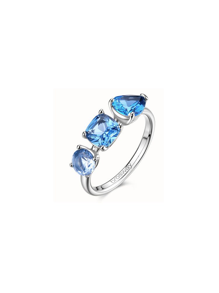 ANELLO DONNA TRILOGY IN ACCIAIO CON ZIRCONI BLU MIS 18 BROSWAY