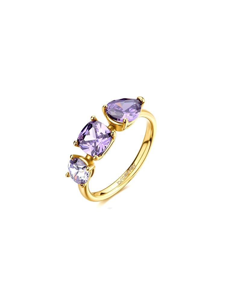 ANELLO DONNA TRILOGY IN ACCIAIO DORATO CON ZIRCONI VIOLA MIS 16 BROSWAY