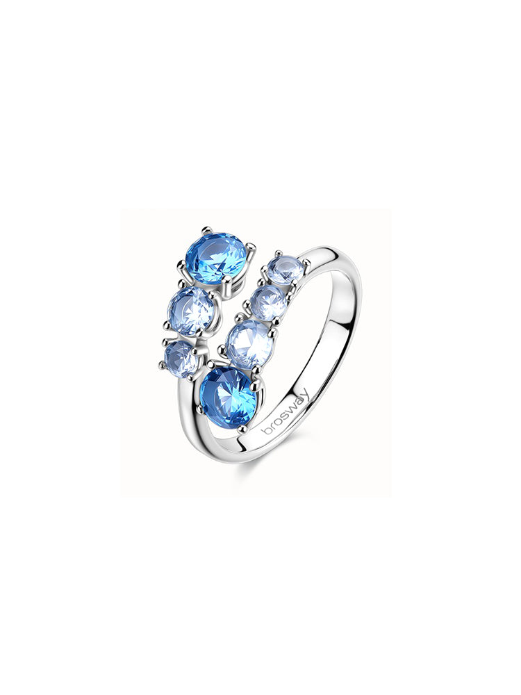 ANELLO DONNA DREAMING APERTO CON ZIRCONI AZZURRI E BLU MIS 12 BROSWAY