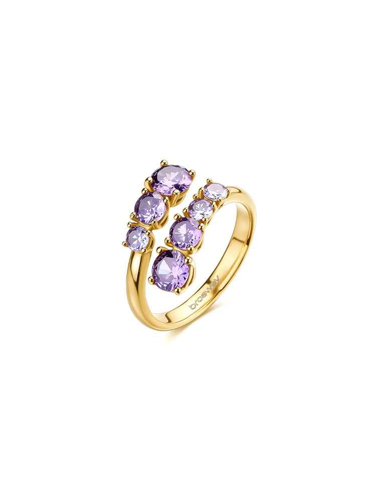 ANELLO DONNA DREAMING IN ACCIAIO DORATO E CRISTALLI COLOR AMETISTA BROSWAY