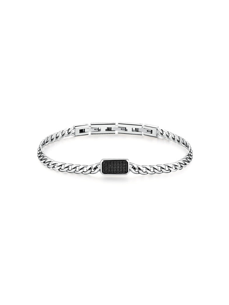 BRACCIALE UOMO INK A CATENA GRUMETTA IN ACCIAIO E CRISTALLI NERI BROSWAY