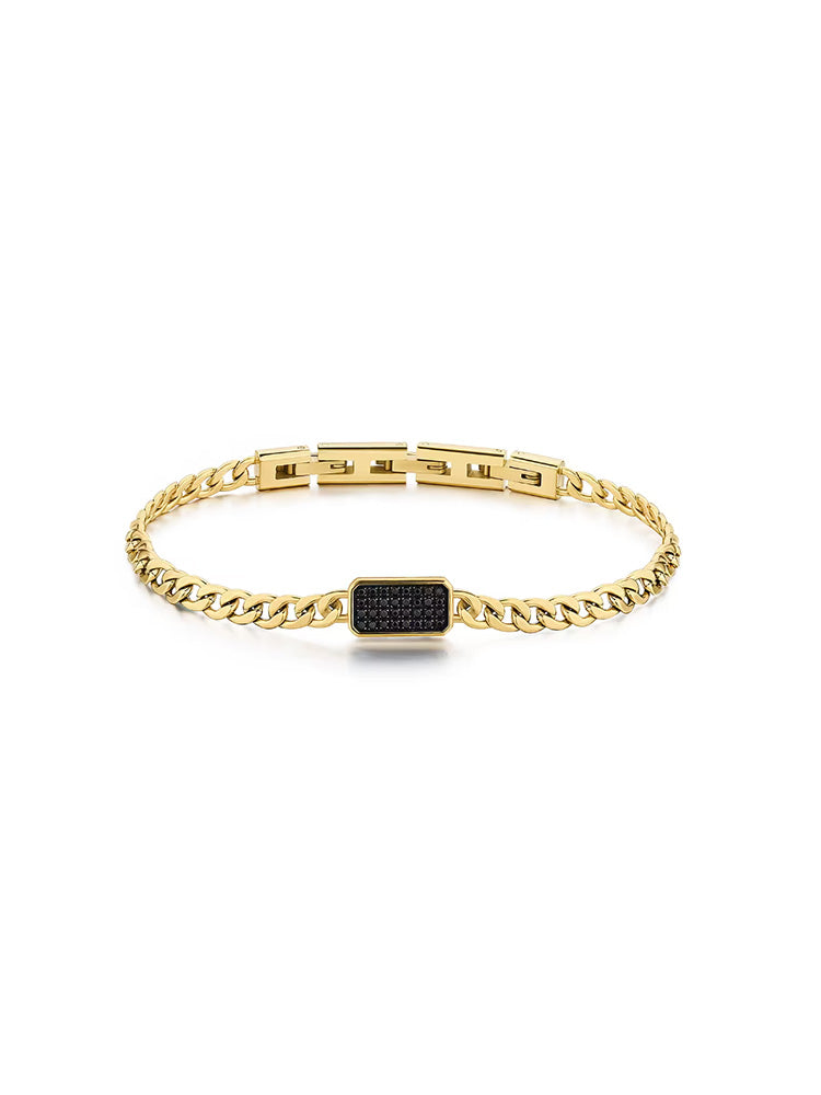 BRACCIALE UOMO INK IN ACCIAIO DORATO A CATENA E ZIRCONI NERI BROSWAY