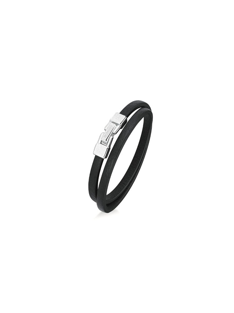 BRACCIALE UOMO INK IN PELLE NERO DOPPO GIRO E CHIUSURA IN ACCIAIO BROSWAY